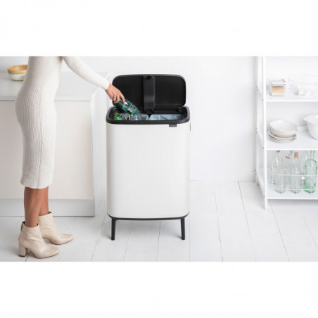 Κάδος απορριμμάτων Brabantia Bo Touch Hi 1001263, 2x30 λίτρα, Στενή εφαρμογή στον τοίχο, Ρύθμιση ποδιών, Λευκό