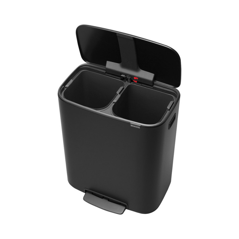 Κάδος Brabantia Bo Pedal 1003191, 2x30 l, Ομαλό κλείσιμο, Αντιολισθητική βάση, Μαύρο