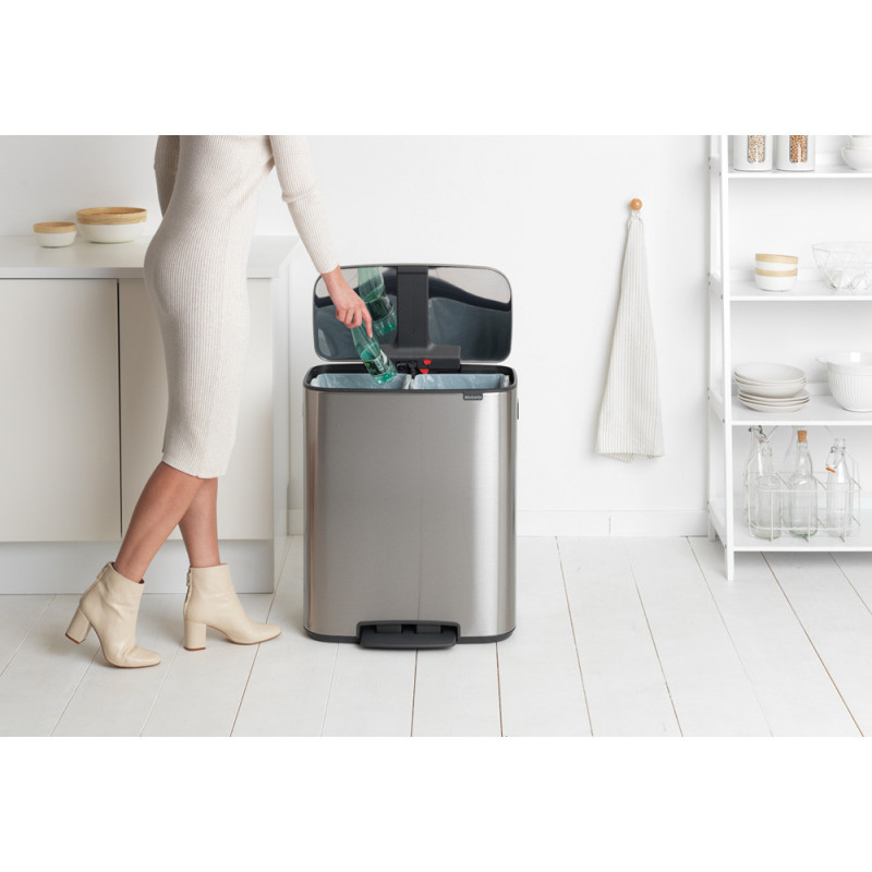 Κάδος Brabantia Bo Pedal 1003192, 2x30 l, Ομαλό κλείσιμο, Αντιολισθητική βάση, Ανθεκτικό στα δακτυλικά αποτυπώματα, Inox/matt