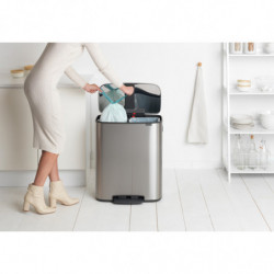 Κάδος Brabantia Bo Pedal 1003192, 2x30 l, Ομαλό κλείσιμο, Αντιολισθητική βάση, Ανθεκτικό στα δακτυλικά αποτυπώματα, Inox/matt
