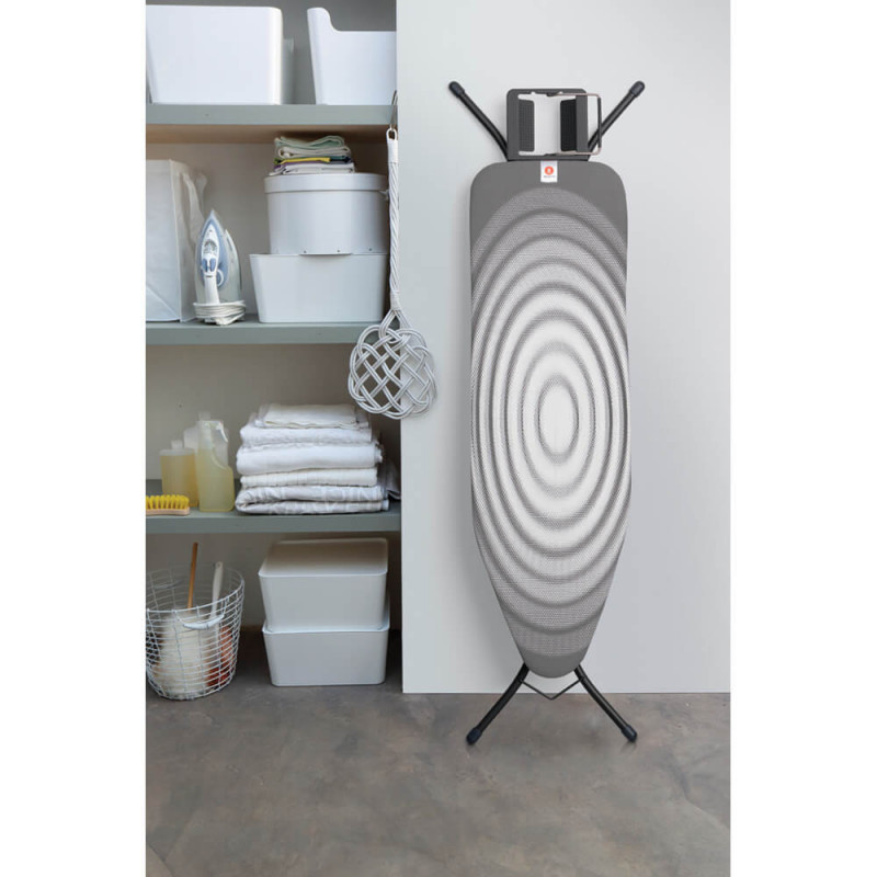 Τραπέζι σιδερώματος Brabantia B 1003339, 124x38 cm, 7 θέσεις ρύθμισης, Σιδεροθήκη, Σκούρο γκρι/λευκό