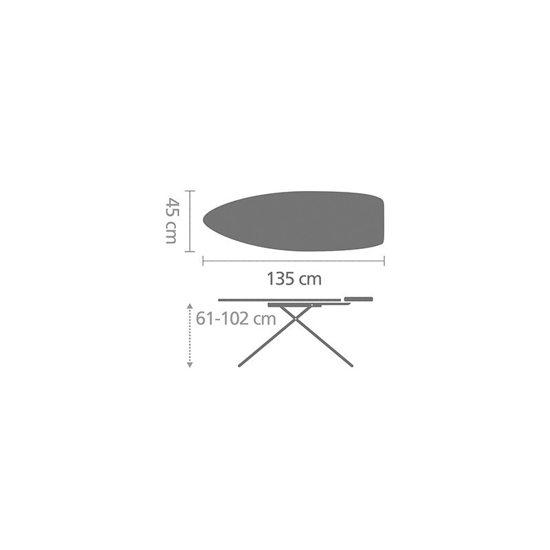 Τραπέζι σιδερώματος Brabantia D 1003386, 135x45 cm, 7 θέσεις ρύθμισης, Ζώνη σιδερώματος ανθεκτική στη θερμότητα, Λευκό/γκρι