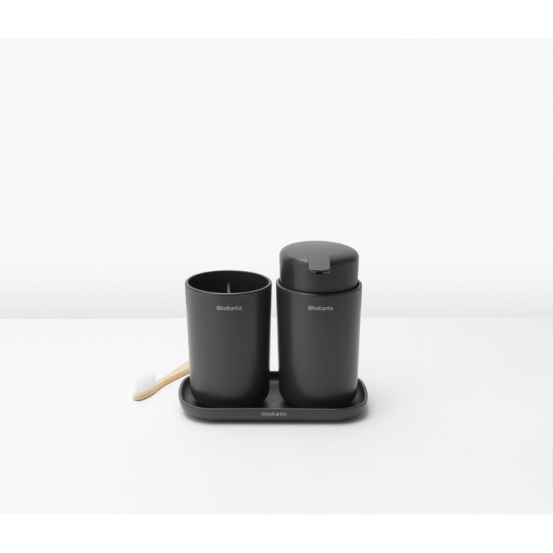 Σετ αξεσουάρ μπάνιου Brabantia ReNew 1003491, 3 τεμάχια, 250 ml, ανθεκτικό στη διάβρωση, σκούρο γκρι