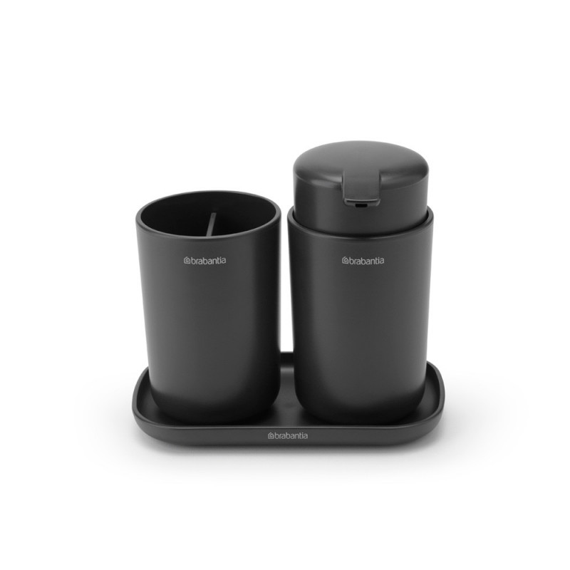 Σετ αξεσουάρ μπάνιου Brabantia ReNew 1003491, 3 τεμάχια, 250 ml, ανθεκτικό στη διάβρωση, σκούρο γκρι