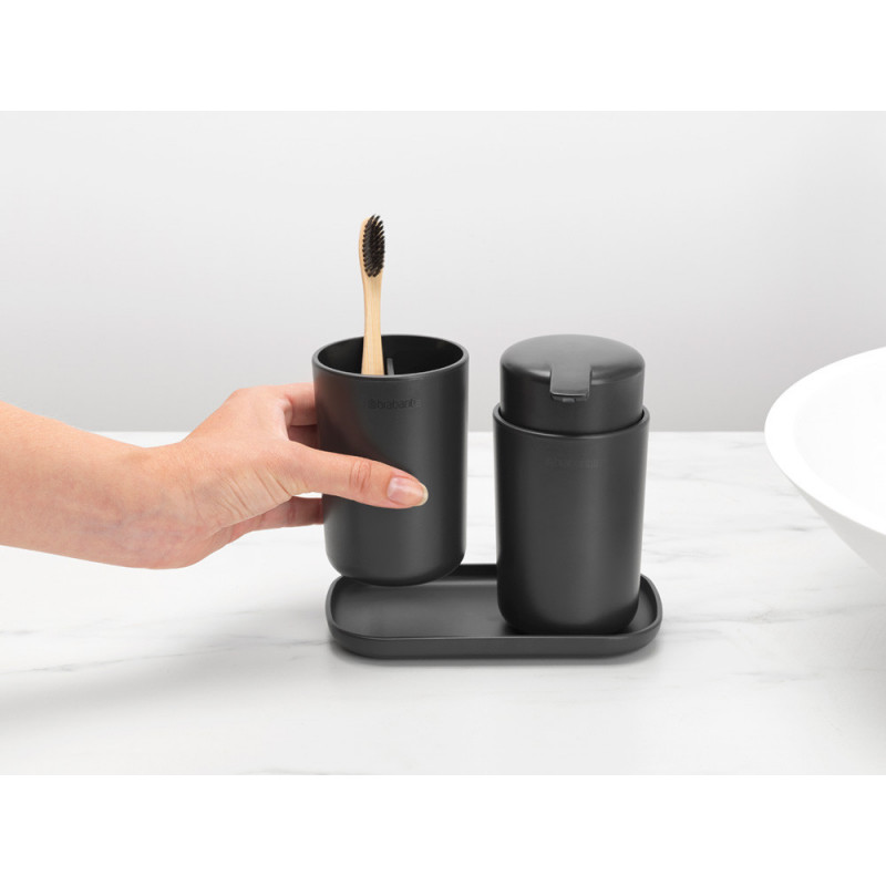 Σετ αξεσουάρ μπάνιου Brabantia ReNew 1003491, 3 τεμάχια, 250 ml, ανθεκτικό στη διάβρωση, σκούρο γκρι