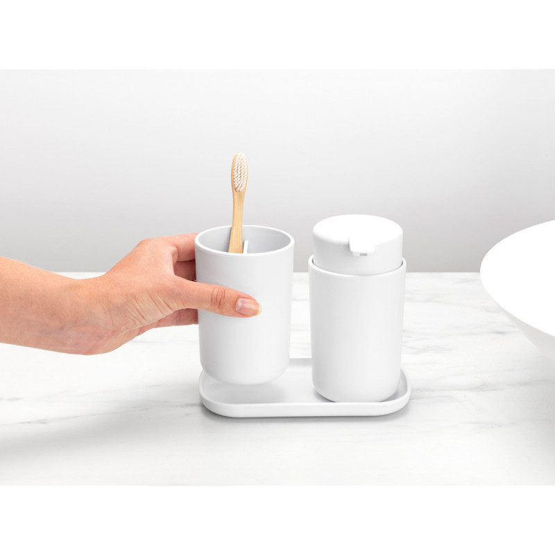 Σετ αξεσουάρ μπάνιου Brabantia ReNew 1003492, 3 τεμάχια, 250 ml, ανθεκτικό στη διάβρωση, λευκό