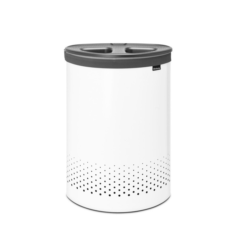 Καλάθι πλυσίματος Brabantia Selector 1003787, 55 l, 2 διαμερίσματα, οπές εξαερισμού, πλήρωση χωρίς άνοιγμα, Λευκό