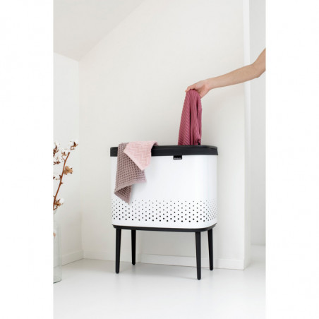 Καλάθι πλυσίματος Brabantia Bo 1004174, 60 l, Πλήρωση χωρίς άνοιγμα, οπές εξαερισμού, ρυθμιζόμενα πόδια, Λευκό