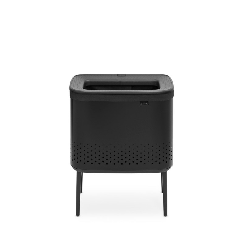Καλάθι πλυσίματος Brabantia Bo 1004175, 60 l, Πλήρωση χωρίς άνοιγμα, οπές εξαερισμού, ρυθμιζόμενα πόδια, Μαύρο