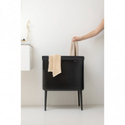 Καλάθι πλυσίματος Brabantia Bo 1004175, 60 l, Πλήρωση χωρίς άνοιγμα, οπές εξαερισμού, ρυθμιζόμενα πόδια, Μαύρο