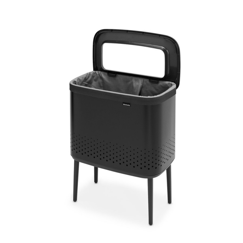 Καλάθι πλυσίματος Brabantia Bo 1004175, 60 l, Πλήρωση χωρίς άνοιγμα, οπές εξαερισμού, ρυθμιζόμενα πόδια, Μαύρο