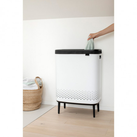 Καλάθι πλυσίματος Brabantia Bo 1004176, 2x45 l, Πλήρωση χωρίς άνοιγμα, οπές εξαερισμού, ρυθμιζόμενα πόδια, Λευκό