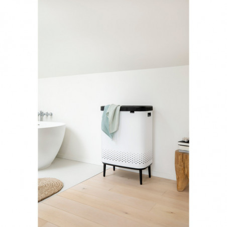 Καλάθι πλυσίματος Brabantia Bo 1004176, 2x45 l, Πλήρωση χωρίς άνοιγμα, οπές εξαερισμού, ρυθμιζόμενα πόδια, Λευκό