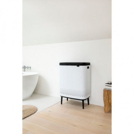 Καλάθι πλυσίματος Brabantia Bo 1004176, 2x45 l, Πλήρωση χωρίς άνοιγμα, οπές εξαερισμού, ρυθμιζόμενα πόδια, Λευκό