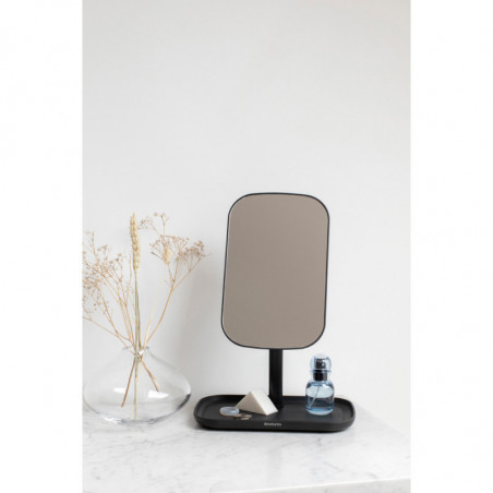 Καθρέφτης με βάση για αξεσουάρ Brabantia ReNew 1004184, 28,3x20x12,6 cm, Αντιολισθητική βάση, ρυθμιζόμενο κατά 360°, Σκούρο γκρι