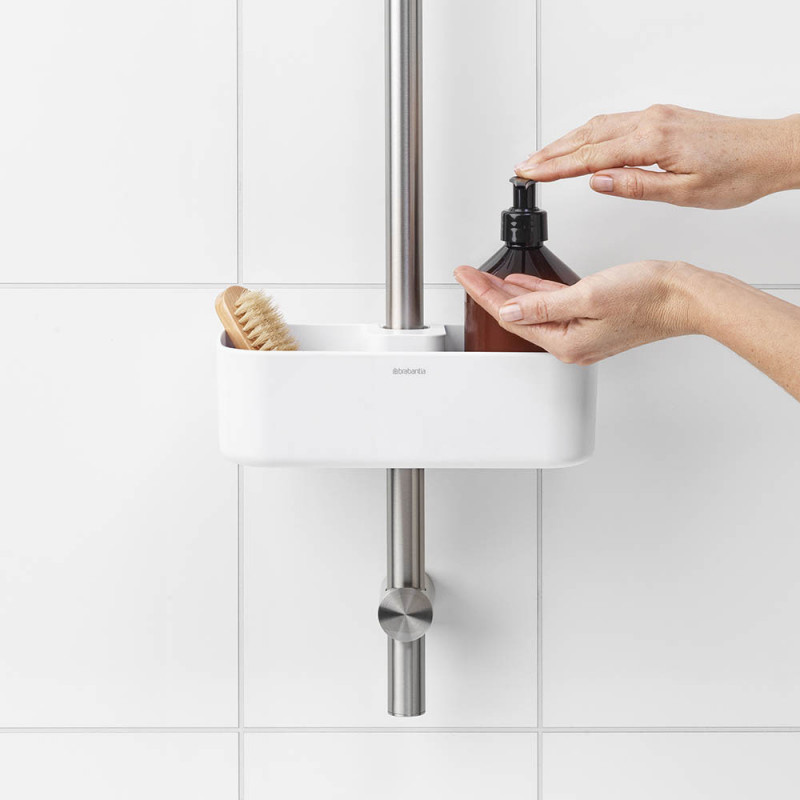 Οργανωτής ντους Brabantia ReNew 1004187, 7.5x13.3x24.4 cm, Βάθος με τρύπες νερού, Ανθεκτικό στη διάβρωση, Λευκό