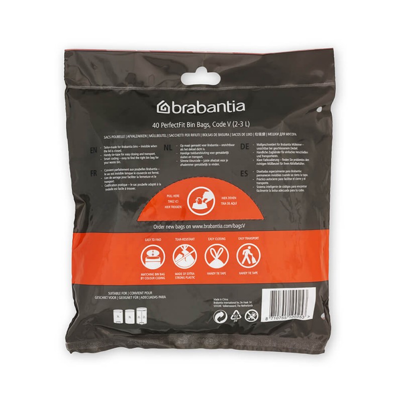 Σακούλες απορριμμάτων Brabantia PerfectFit NewIcon 1005507, μέγεθος V, 3 l, 40 τεμάχια, λευκό
