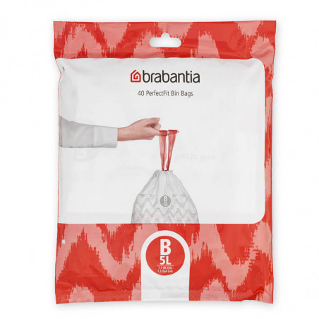 Brabantia PerfectFit σακούλες κάδων απορριμμάτων 1005563, μέγεθος B, 5 l, 40 τεμάχια, λευκό