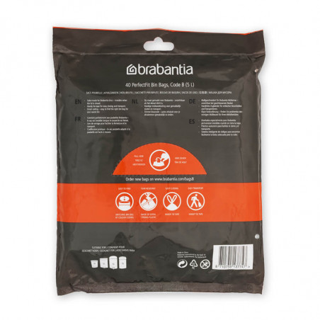 Brabantia PerfectFit σακούλες κάδων απορριμμάτων 1005563, μέγεθος B, 5 l, 40 τεμάχια, λευκό
