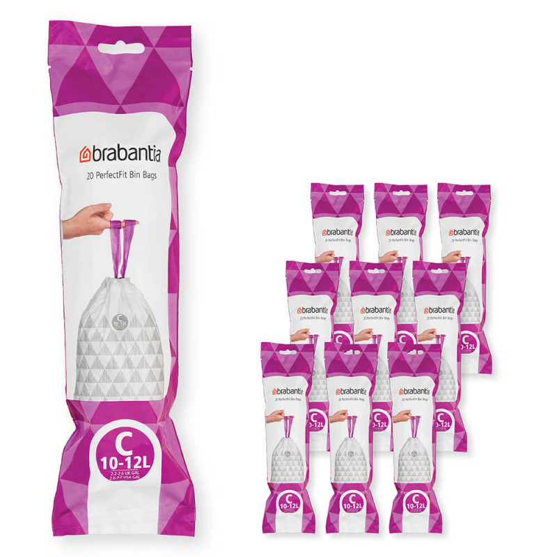 Σακούλες απορριμμάτων Brabantia PerfectFit Sort&Go/Silent/Touch 1005566, Μέγεθος C, 10-12 l, 200 τεμάχια, Λευκό