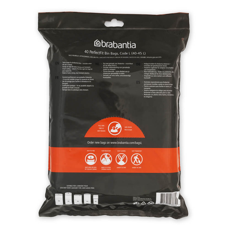 Σακούλα απορριμμάτων Brabantia PerfectFit FlatBack+/Touch 1005575, μέγεθος L, 40-45 l, 40 τεμάχια, λευκό