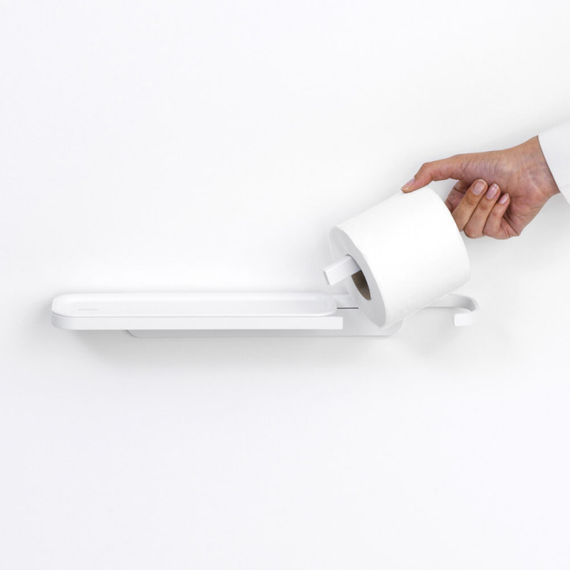 Βάση χαρτιού τουαλέτας με ράφι Brabantia MindSet 1005668, Εύκολη εγκατάσταση, Ορυκτή επίστρωση, Λευκό