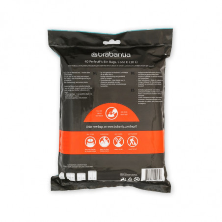 Σακούλες απορριμμάτων Brabantia PerfectFit FlatBack+/Bo 1006073, Μέγεθος O, 30 l, 40 τεμάχια, Λευκό