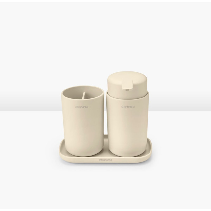 Σετ αξεσουάρ μπάνιου Brabantia ReNew 1006266, 3 τεμάχια, 250 ml, ανθεκτικό στη διάβρωση, μπεζ