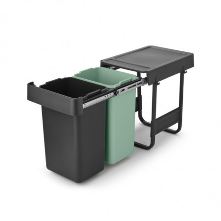 Brabantia Sort&Go κάδος χωριστής συλλογής 1008862, 2x15 l, Εσωτερική τοποθέτηση με τηλεσκοπικό πλαίσιο, Γκρι/πράσινο