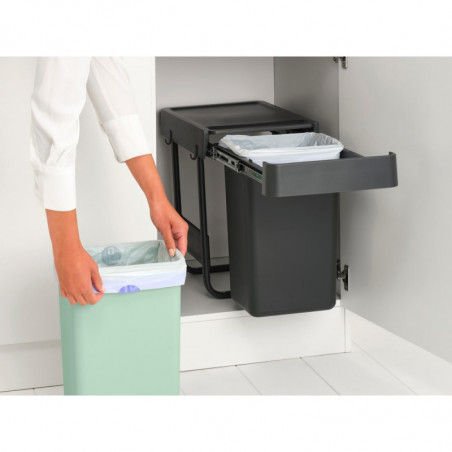 Brabantia Sort&Go κάδος χωριστής συλλογής 1008862, 2x15 l, Εσωτερική τοποθέτηση με τηλεσκοπικό πλαίσιο, Γκρι/πράσινο