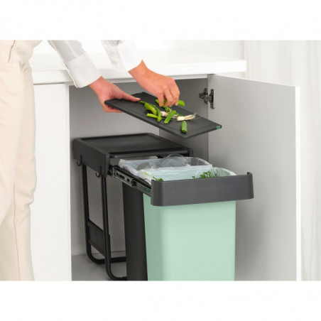 Brabantia Sort&Go κάδος χωριστής συλλογής 1008862, 2x15 l, Εσωτερική τοποθέτηση με τηλεσκοπικό πλαίσιο, Γκρι/πράσινο