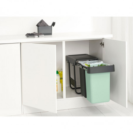 Brabantia Sort&Go κάδος χωριστής συλλογής 1008862, 2x15 l, Εσωτερική τοποθέτηση με τηλεσκοπικό πλαίσιο, Γκρι/πράσινο