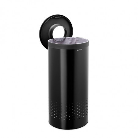 Brabantia 1008916 Καλάθι πλυντηρίου ρούχων, 35 L, πλαστικό καπάκι, πλήρωση χωρίς άνοιγμα, οπές εξαερισμού, μαύρο