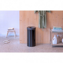 Brabantia 1008916 Καλάθι πλυντηρίου ρούχων, 35 L, πλαστικό καπάκι, πλήρωση χωρίς άνοιγμα, οπές εξαερισμού, μαύρο