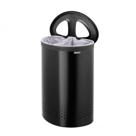Καλάθι πλύσης Brabantia Selector 1008917, 55 l, 2 διαμερίσματα, οπές εξαερισμού, πλήρωση χωρίς άνοιγμα, Μαύρο