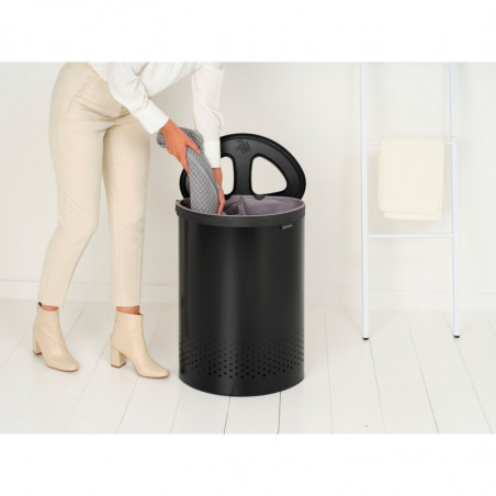 Καλάθι πλύσης Brabantia Selector 1008917, 55 l, 2 διαμερίσματα, οπές εξαερισμού, πλήρωση χωρίς άνοιγμα, Μαύρο