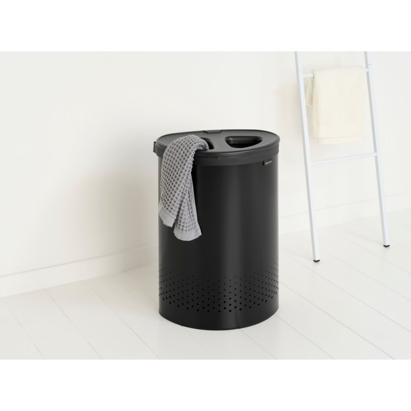 Καλάθι πλύσης Brabantia Selector 1008917, 55 l, 2 διαμερίσματα, οπές εξαερισμού, πλήρωση χωρίς άνοιγμα, Μαύρο