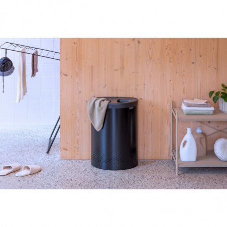 Καλάθι πλύσης Brabantia Selector 1008917, 55 l, 2 διαμερίσματα, οπές εξαερισμού, πλήρωση χωρίς άνοιγμα, Μαύρο