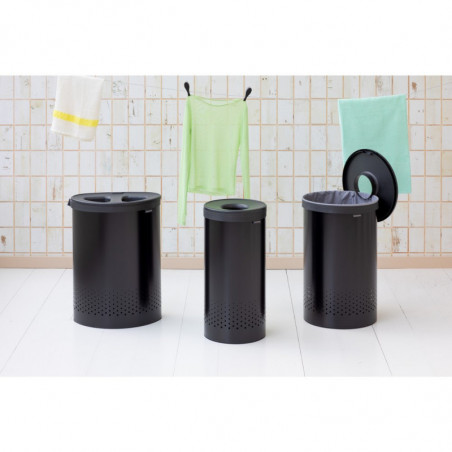 Καλάθι πλύσης Brabantia Selector 1008917, 55 l, 2 διαμερίσματα, οπές εξαερισμού, πλήρωση χωρίς άνοιγμα, Μαύρο