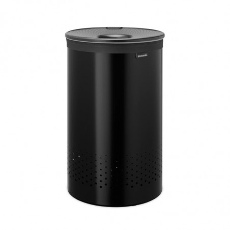 Brabantia 1008918 Καλάθι πλυντηρίου, 60 L, πλαστικό καπάκι, πλήρωση χωρίς άνοιγμα, οπές εξαερισμού, μαύρο