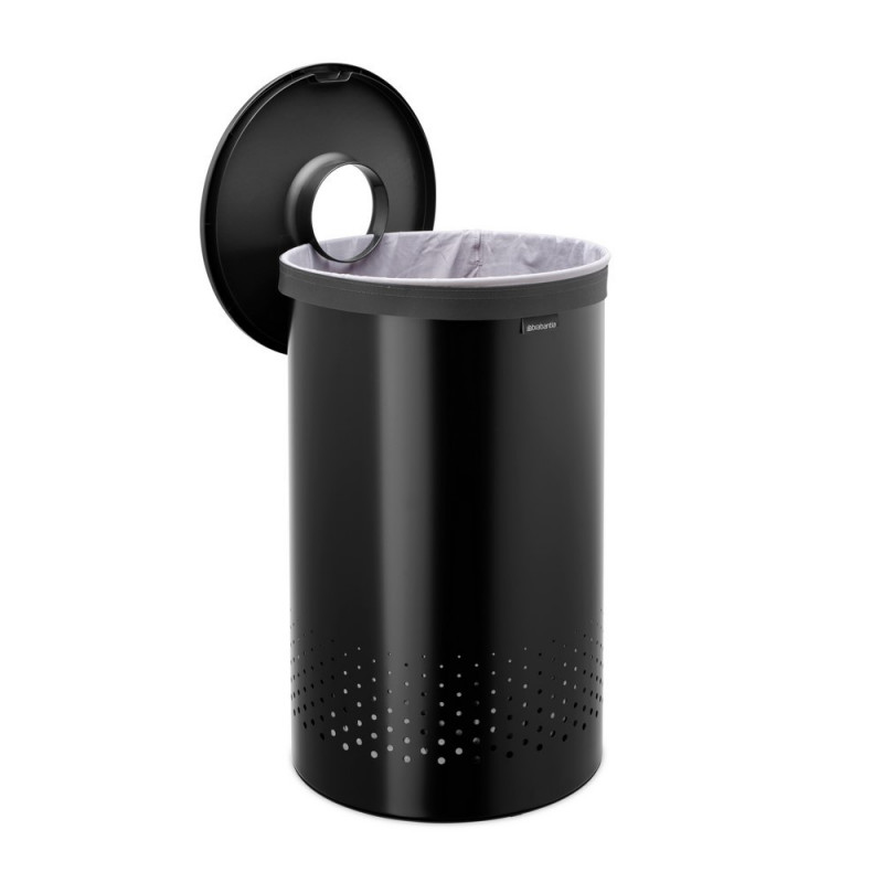 Brabantia 1008918 Καλάθι πλυντηρίου, 60 L, πλαστικό καπάκι, πλήρωση χωρίς άνοιγμα, οπές εξαερισμού, μαύρο