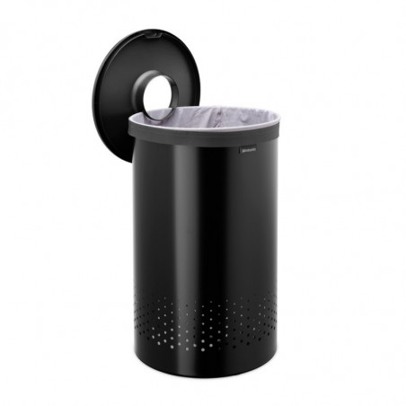 Brabantia 1008918 Καλάθι πλυντηρίου, 60 L, πλαστικό καπάκι, πλήρωση χωρίς άνοιγμα, οπές εξαερισμού, μαύρο