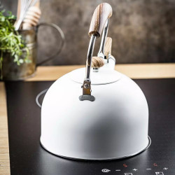 Τσαγιέρα με σφυρίχτρα Kinghoff KH 1860, 2.5l, Επαγωγή, Ξύλινη λαβή, Λευκό
