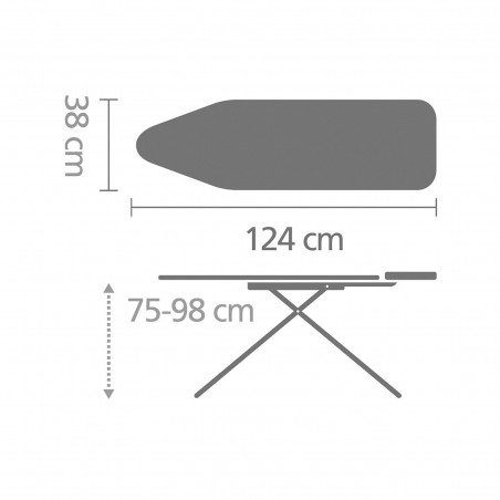 Τραπέζι σιδερώματος Brabantia B 1005618, 124x38 cm, 7 θέσεις ρύθμισης, υποδοχή γεννήτριας ατμού, Πράσινο