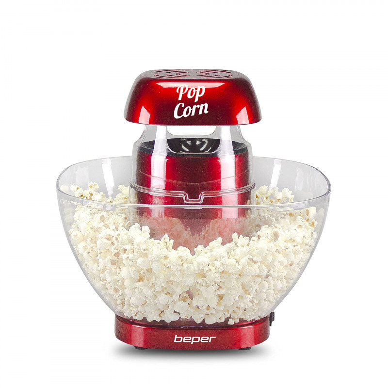 Μηχανή ποπ κορν ζεστό αέρα Beper P101CUD052 ,1200W, έως 80 g καλαμποκιού, ενσωματωμένο μπολ, Κόκκινο