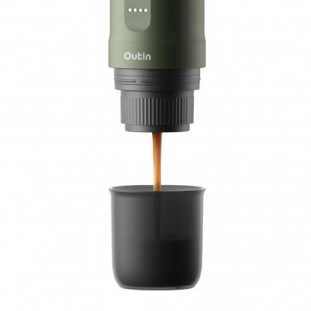Φορητή μηχανή εσπρέσο Outin Nano Forest Green, 12/24 V, 7500mAh, 20bar, 80 ml, Φόρτιση USB, Αλεσμένο + κάψουλες, Πράσινο