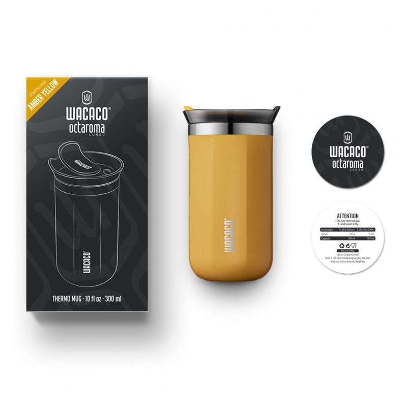 Θερμός Ποτήρι Wacaco Octaroma Lungo Amber Yellow, 300ml, με μόνωση σε κενό, Διπλό τοίχωμα, Χωρίς BPA, Κίτρινο