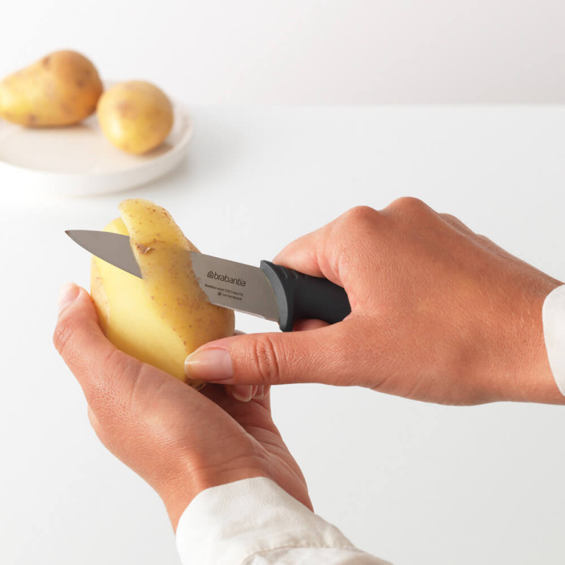 Μαχαίρι ξεφλουδίσματος Brabantia Tasty+ 1001166, 9 cm, Σκληρυμένος χάλυβας, Ανθεκτικό σε γρατζουνιές και διάβρωση, Σκούρο γκρι