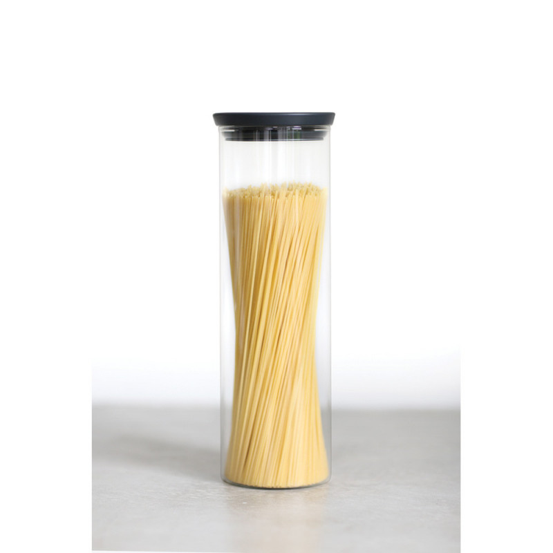 Γυάλινο βάζο Brabantia Stackable 646873, 1,9 l, Σφιχτό κλείσιμο, Πλένεται στο πλυντήριο πιάτων, Σκούρο γκρι
