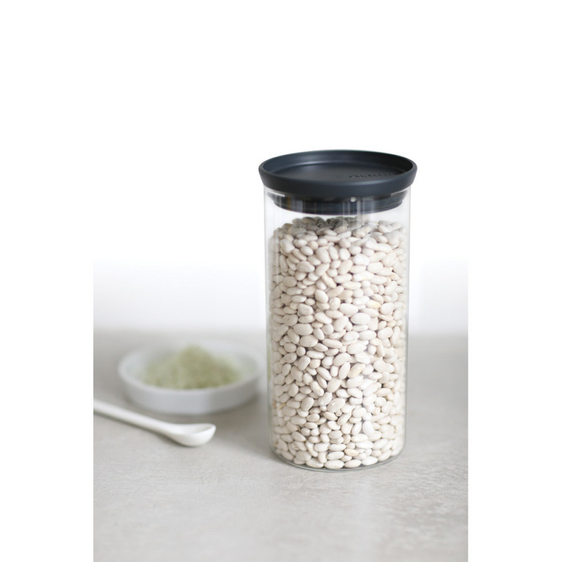 Γυάλινο βάζο Brabantia Stackable 646874, 1,1 l, Σφιχτό κλείσιμο, Πλένεται στο πλυντήριο πιάτων, Σκούρο γκρι